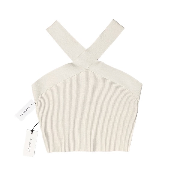 NWT Aritzia Babaton Sculpt Knit Criss Cross Halter Cropped Tank Top - Picture 2 of 5